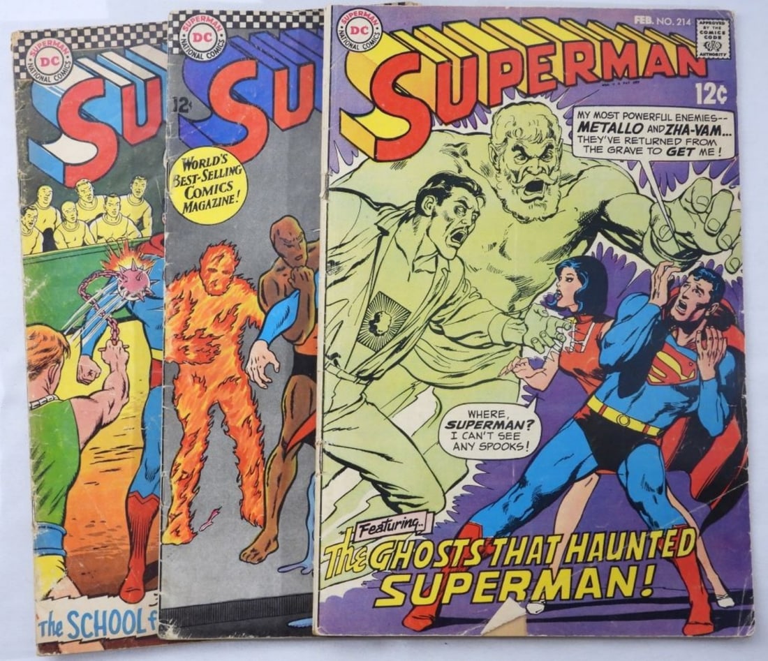 (3) DC Superman #118, 190, & 214: Silver Age Comics 118 has a bend in the cover. 214 has a rip in the cover.
