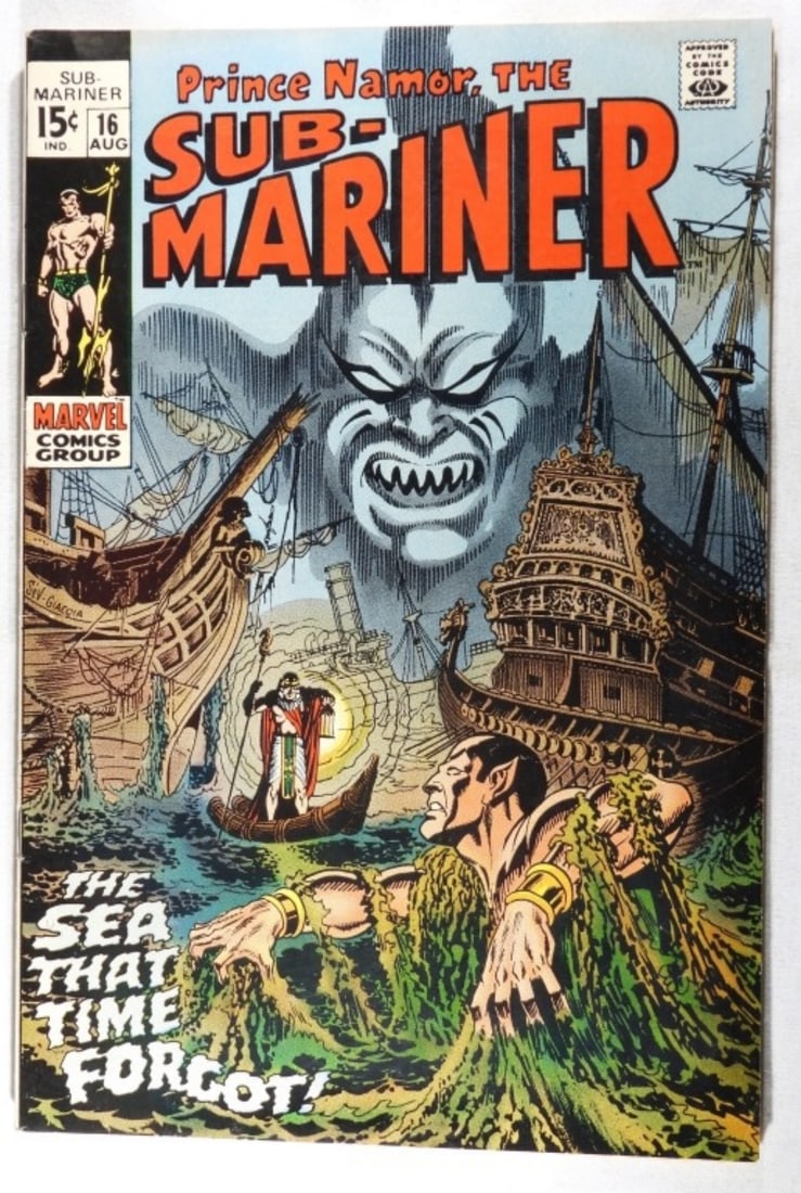 Sub-Mariner Marvel #16 1969 (G/VG): Marvel. G/VG condition with little creasing on the corner. Water spot on the back of the comic. 15-cent issue