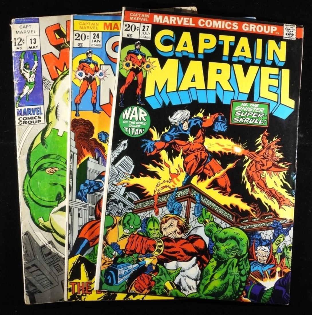 (3) Marvel Captain Marvel #13, 24, & 27: #13 ( has a bit of wear.)