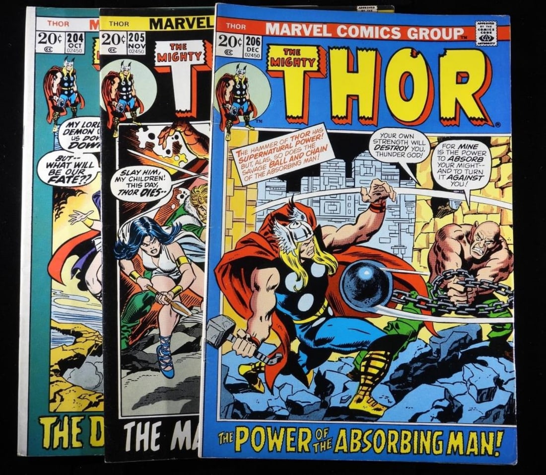 (3) Marvel The Mighty Thor 1972 #204-206: Very well kept.