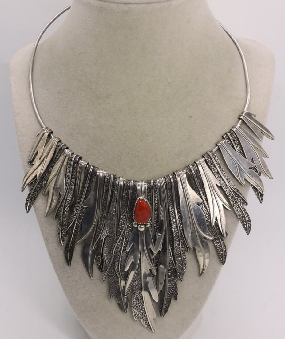 Navajo Sterling Collar Necklace - Red Coral (1 of 4)