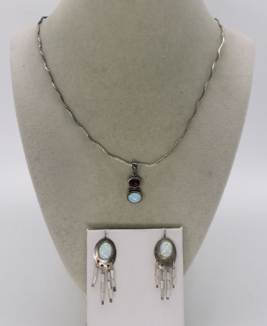 Opal & Garnet Sterling Necklace & Earrings (1 of 3)