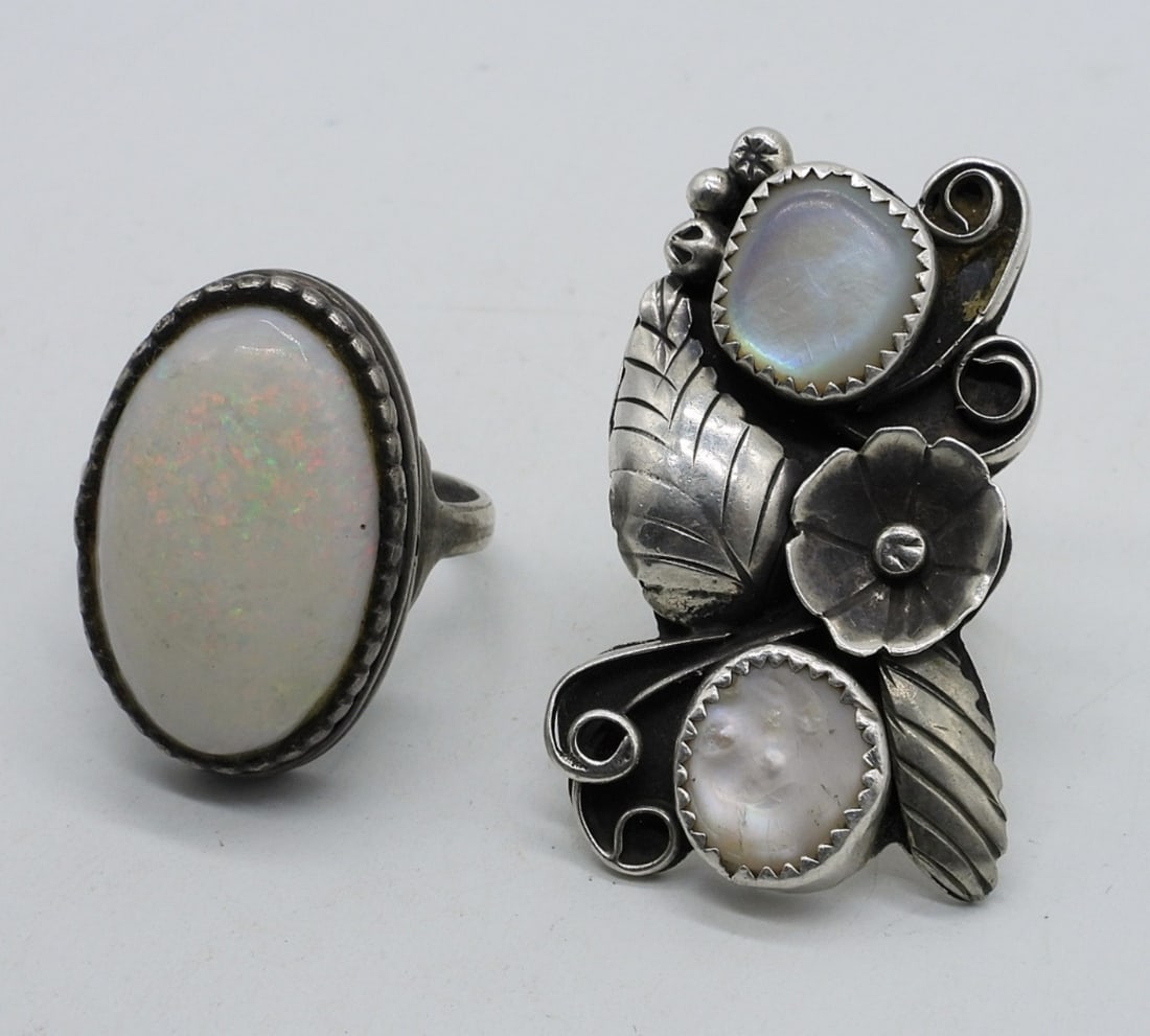 Large 925 Rings with Opal & Mother of Pearl (1 of 3)