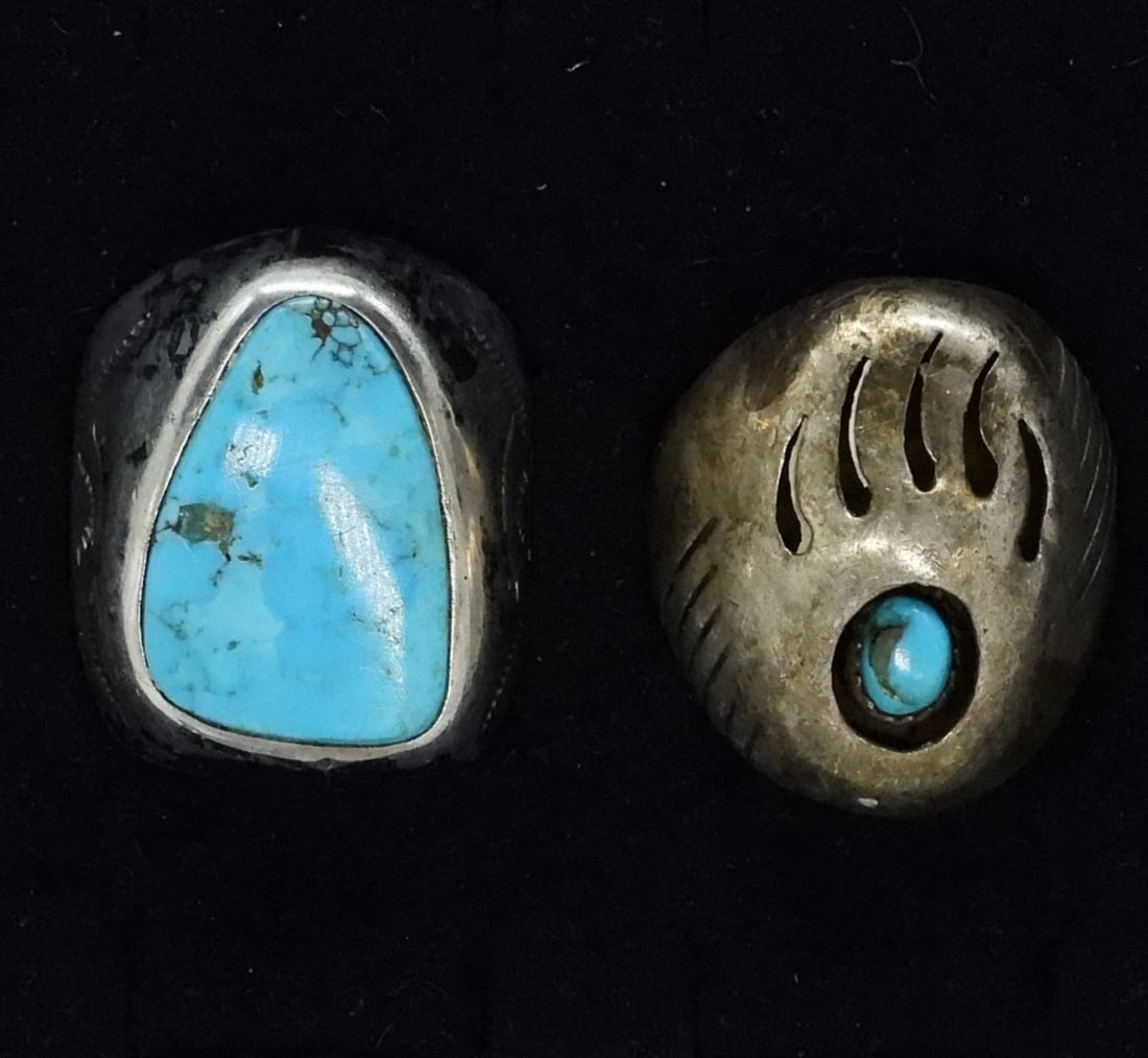 2 Navajo Turquoise 925 Mens Rings (1 of 3)