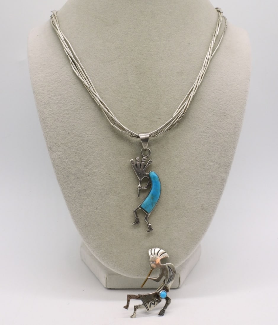 Kokopelli 925 Turquoise Pendant & Pin (1 of 5)