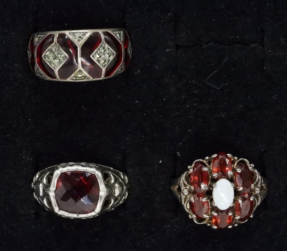 3 Sterling Rings with Garnet & Opal Gemstones (1 of 2)