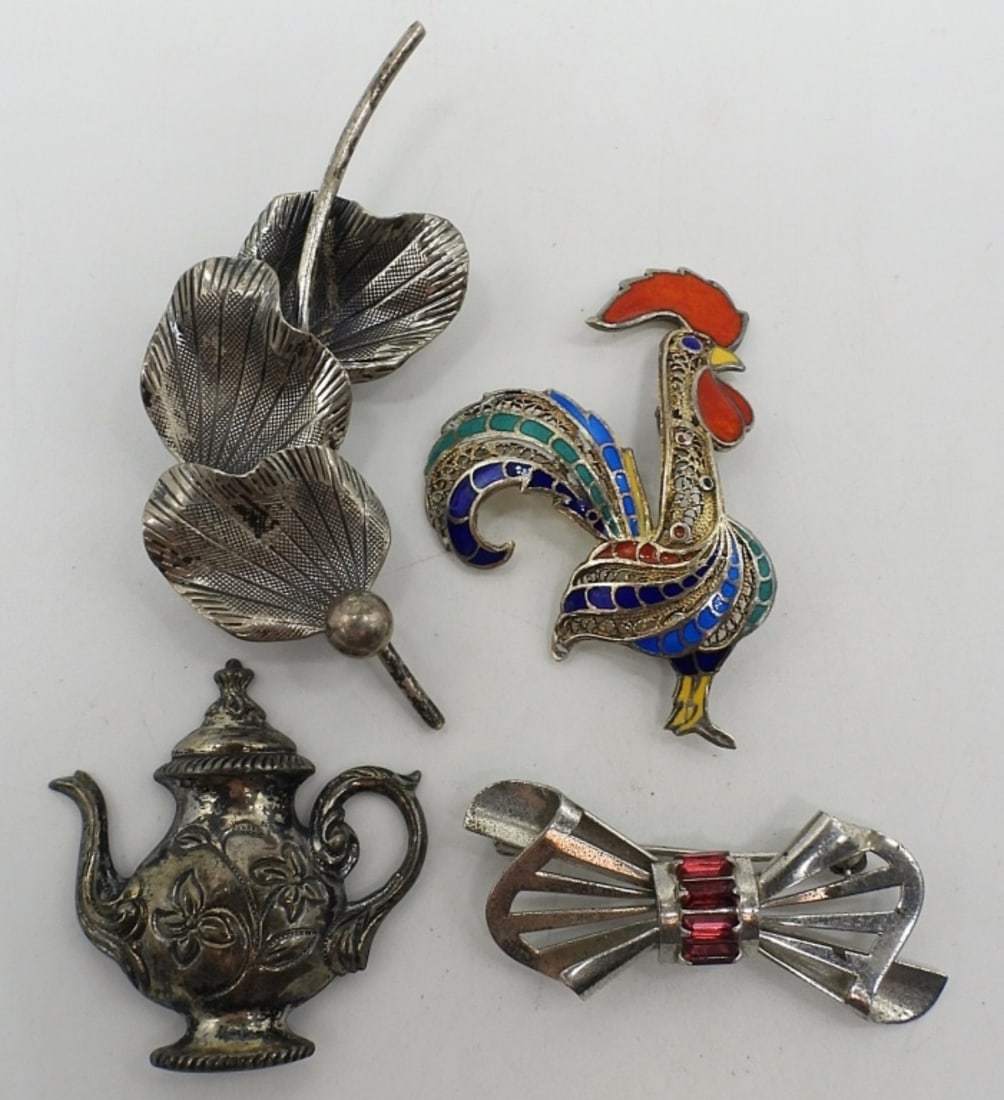 4 Vintage Sterling Brooches - Beau: Four vintage sterling brooches, two are Beau brand. 1.5" - 3" long. (14 dwt)