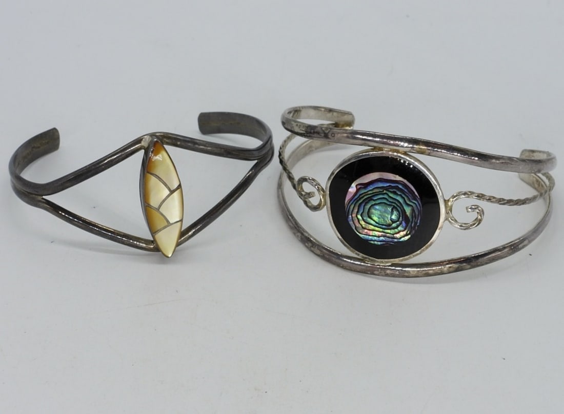 Mother of Pearl & Abalone 925 Cuff Bracelets (1 of 3)
