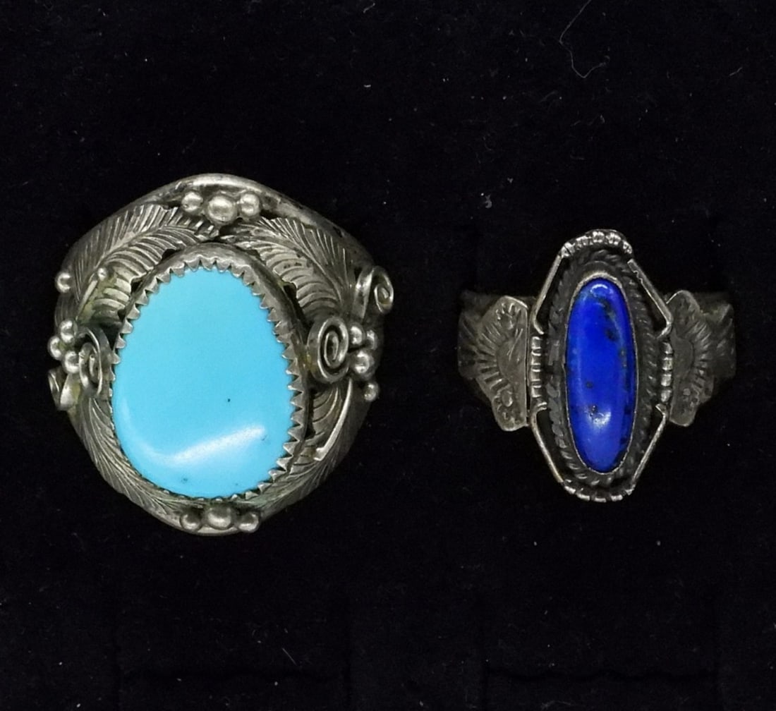 Vintage 925 Turquoise & Lapis Rings (1 of 4)