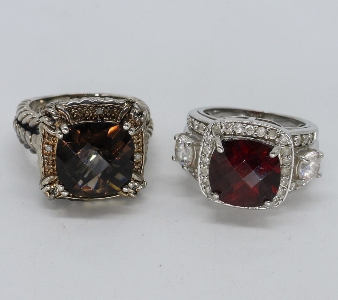 2 Rings with Garnet & Smokey Quartz (1 of 3)