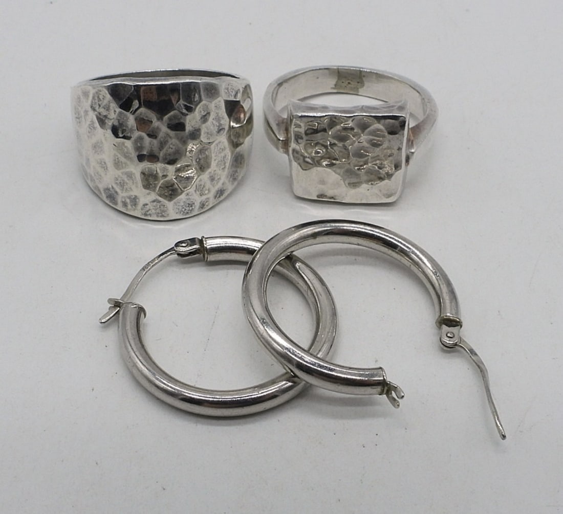 Hammered Sterling Rings & Pierced Earrings (1 of 3)