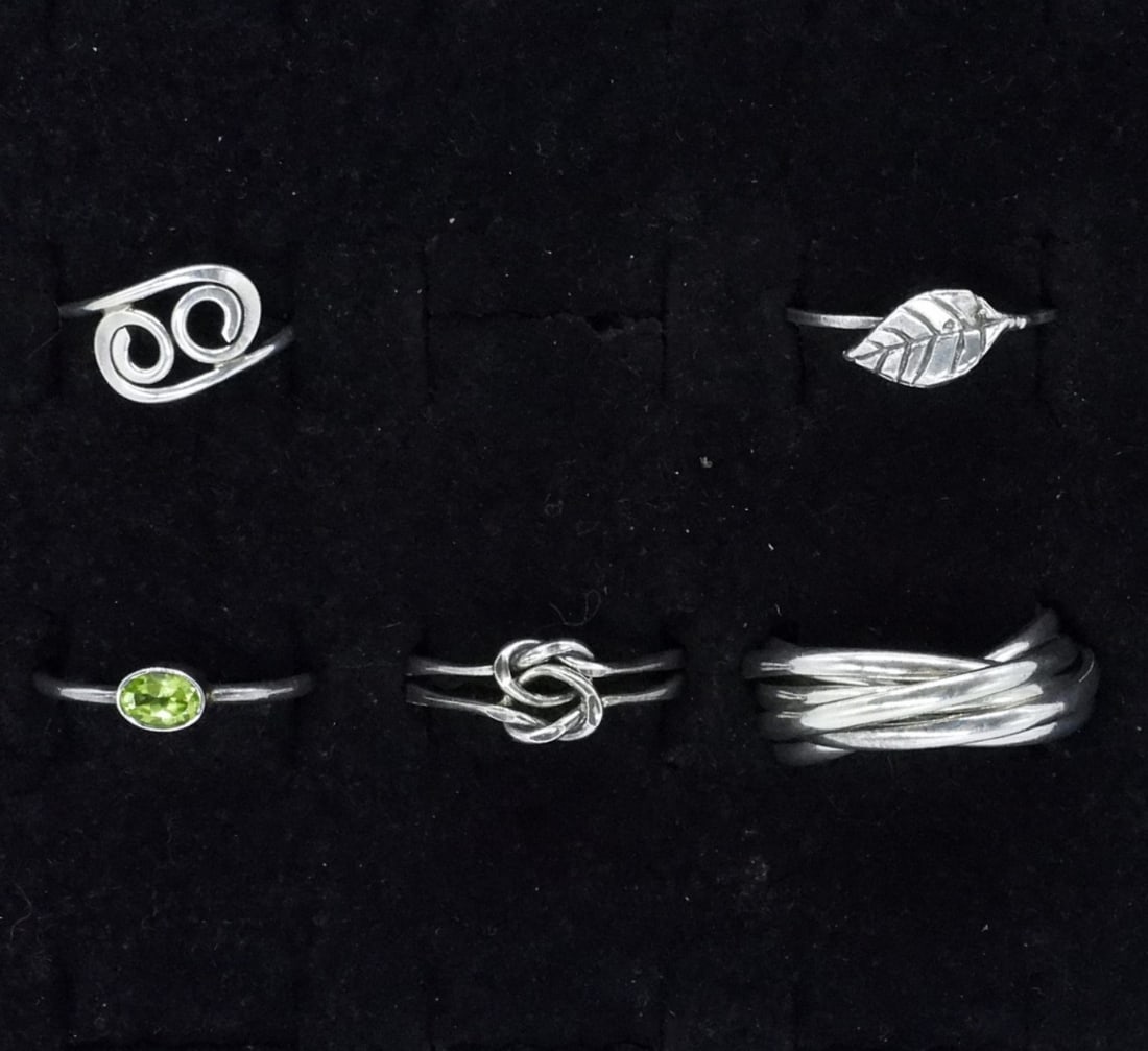 5 Cute Sterling Rings: Five cute sterling fashion rings, sizes 6-10 (13 dwt)