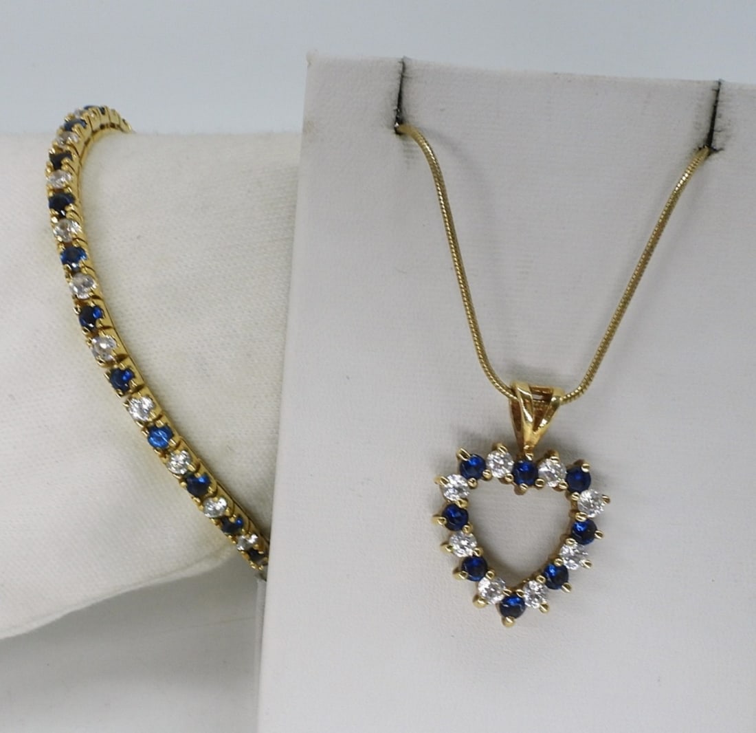Simulated Sapphire 925 Gold Tone Set (1 of 2)