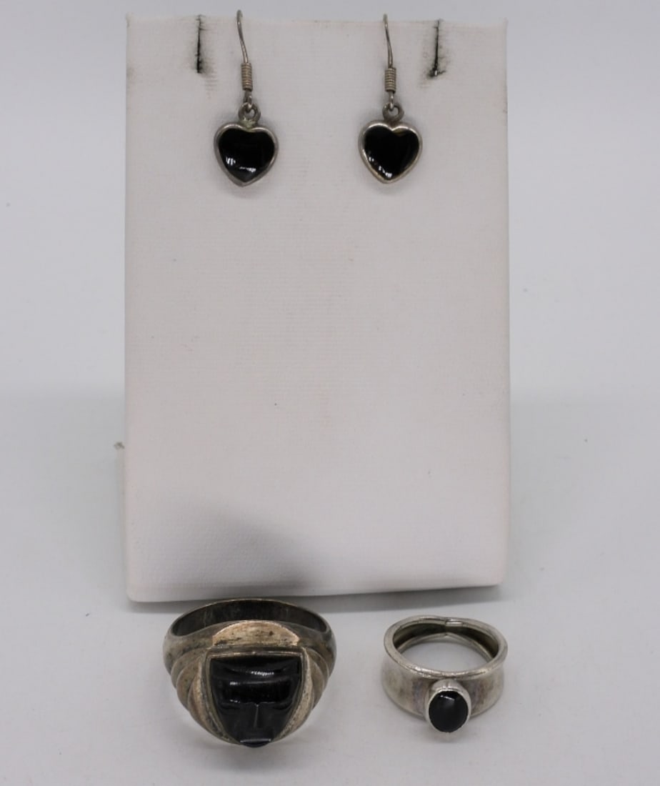 Black Onyx Sterling Rings & Earrings (1 of 3)