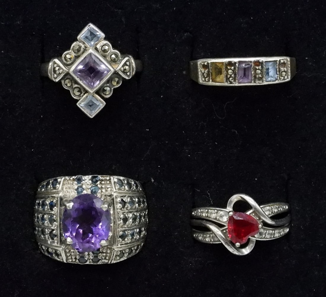 4 Sterling Rings, Amethyst, Blue Topaz & More (1 of 2)