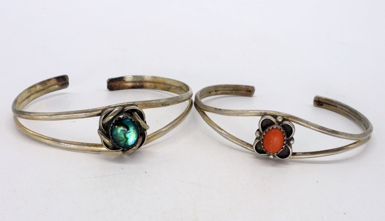 2 Sterling Cuff Bracelets, Abalone & Coral (1 of 2)