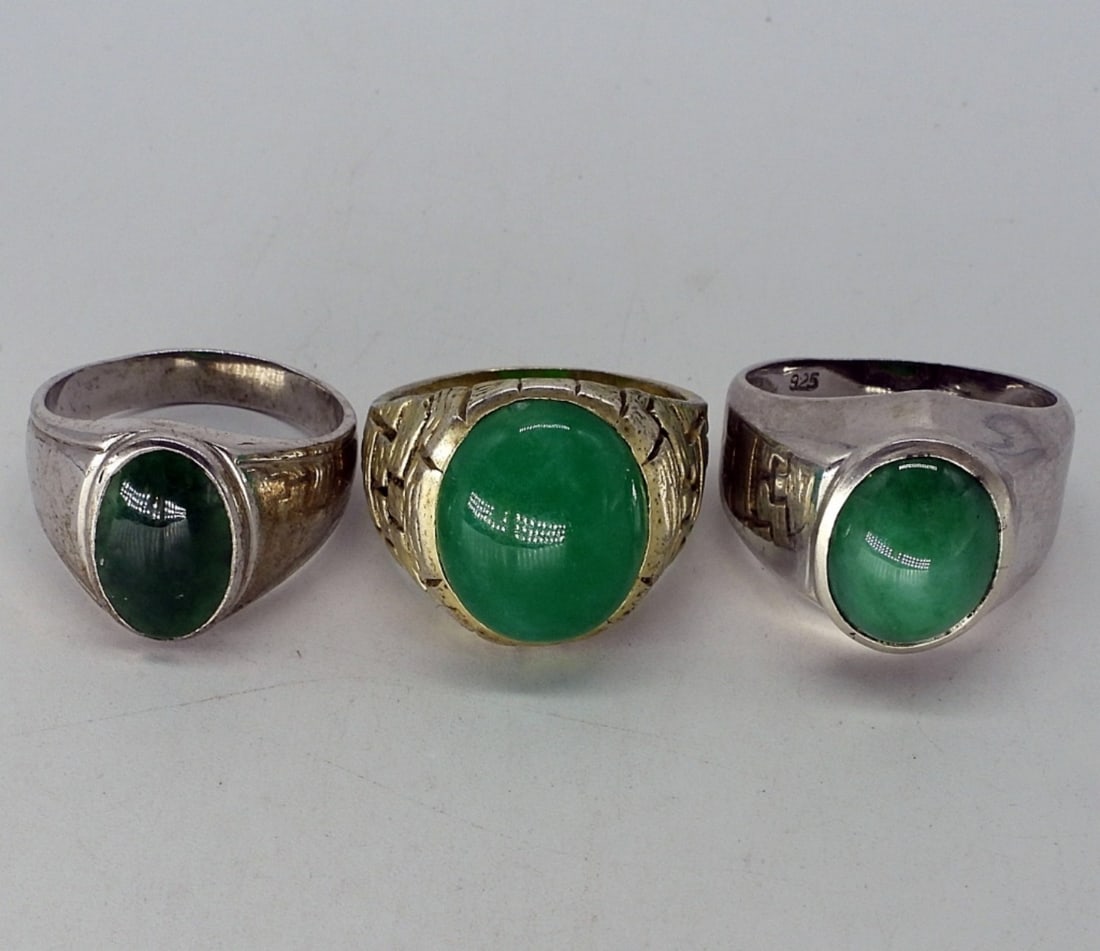 3 Sterling Jade Mens Rings (1 of 2)