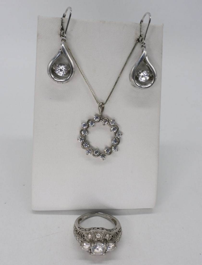 Sterling Bridal Style Ring, Necklace, Earrings (1 of 3)