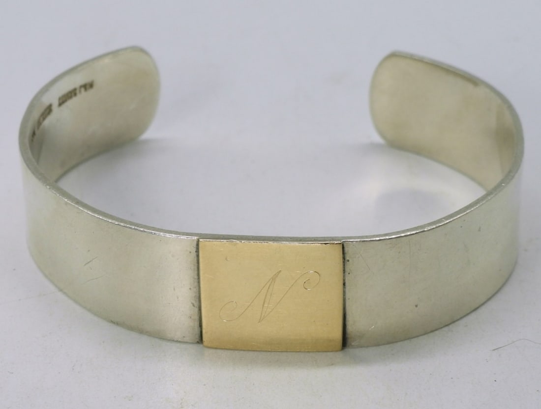 Savitt Sterling & 14k Initial Cuff Bracelet (1 of 3)