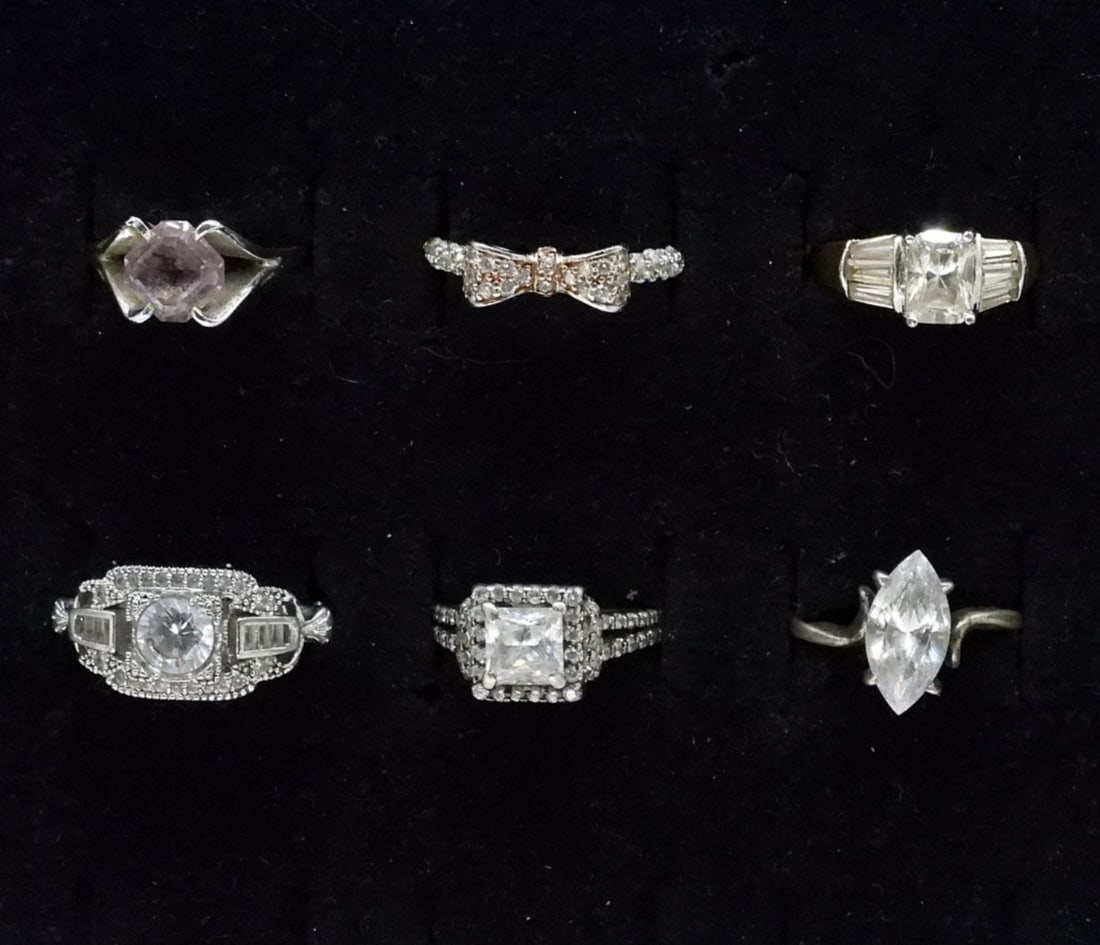 6 Sterling Sparkling Fashion Rings (1 of 2)