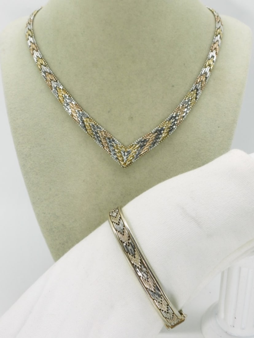 Tri Tone 925 Bracelet & Necklace (1 of 1)