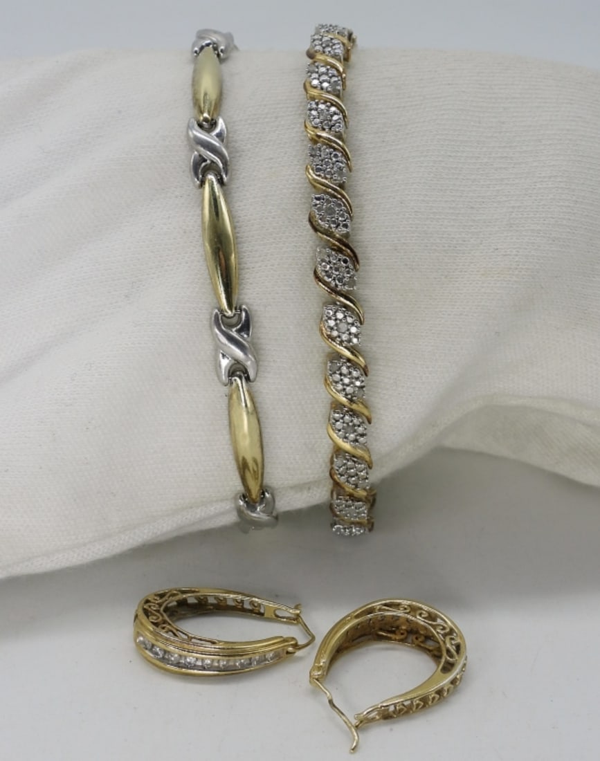 Gold Tone Sterling Bracelets & Earrings (1 of 4)