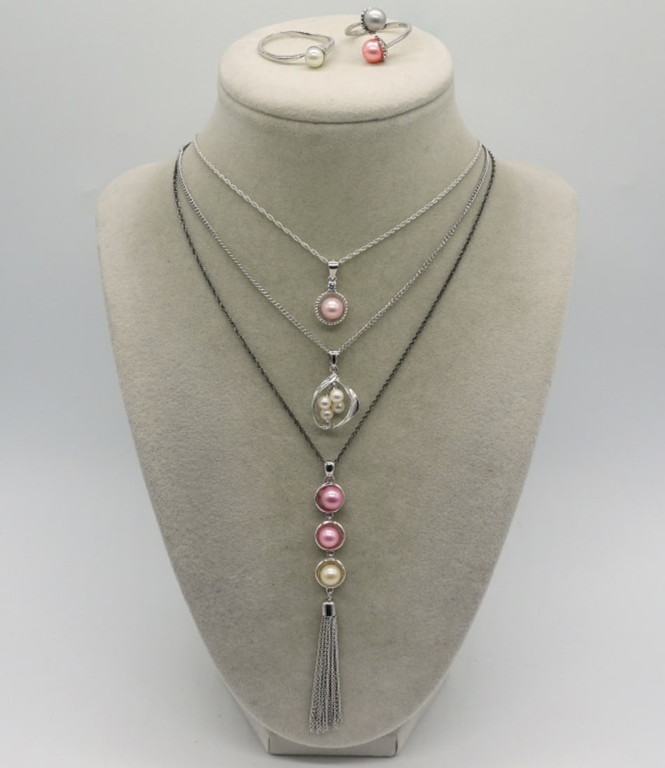 Pink and White Pearl 925 Necklaces & Rings (1 of 3)