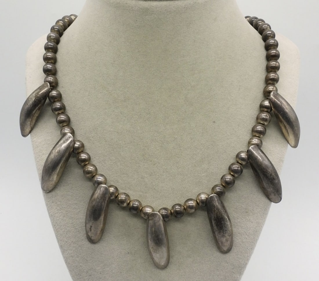 Navajo Chester Nez 925 Vintage Necklace: Vintage sterling, Navajo Chester Nez necklace. 20" long. Marked Sterling C / J Nez Very heavy piece! (41.3 dwt)