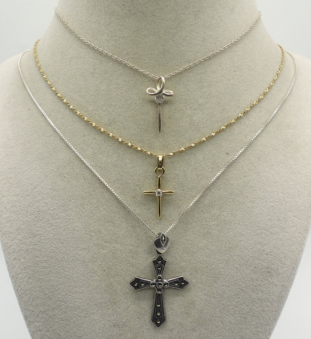 3 Sterling Religious Cross Necklaces (1 of 1)