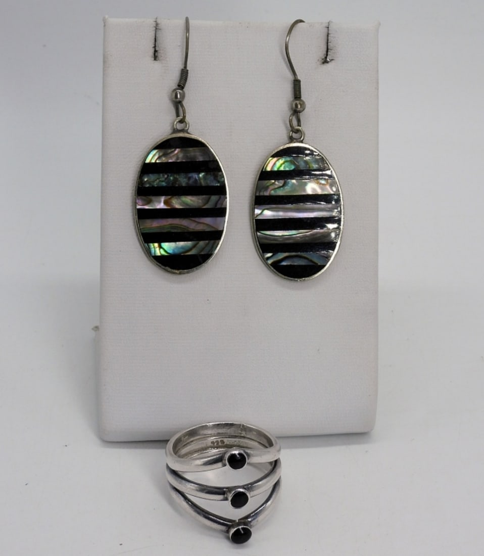 Alpaca Mexico Abalone Earrings & Ring (1 of 2)