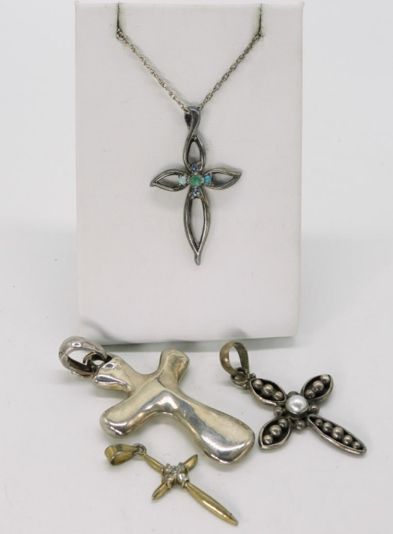 4 Sterling Cross Pendants & One Chain (1 of 3)