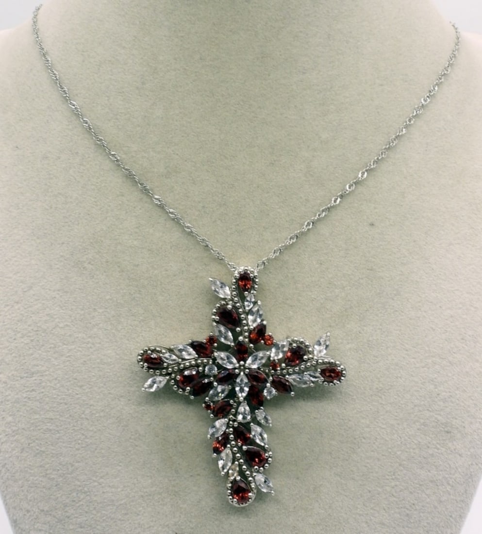 Large Sterling Cross Necklace - Garnet (1 of 3)