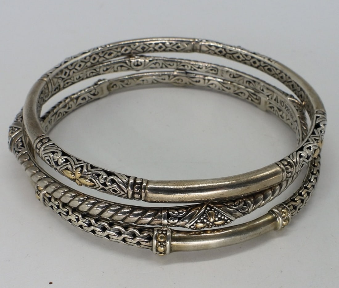 3 Sterling 18K Accented Bangle Bracelets (1 of 2)