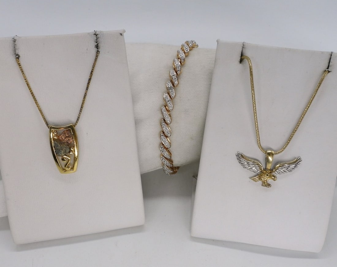 Gold Tone Sterling Necklaces & Bracelet (1 of 1)