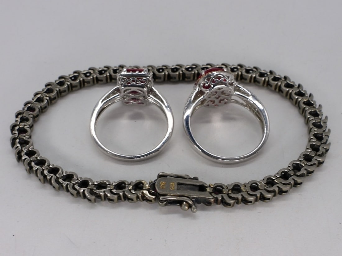 Simulated Ruby 925 Rings & Bracelet - 2