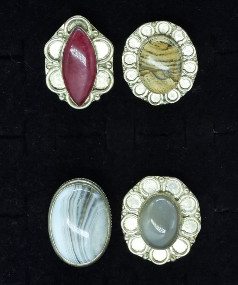 Four Sterling Large Gemstone Rings: Four sterling large gemstone rings. Sizes 8-10 (25 dwt)