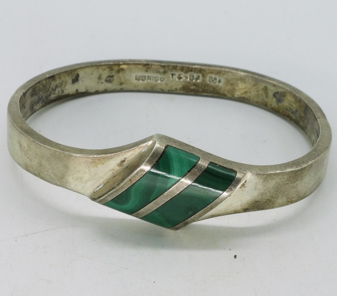 Taxco Sterling Malachite Gemstone Bracelet (1 of 3)