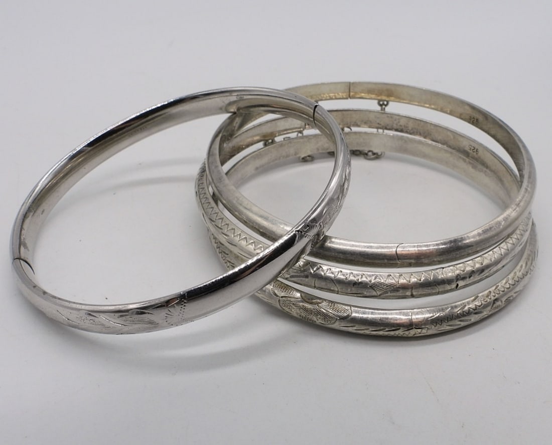 4 Sterling Hinged Bangle Bracelets - 2