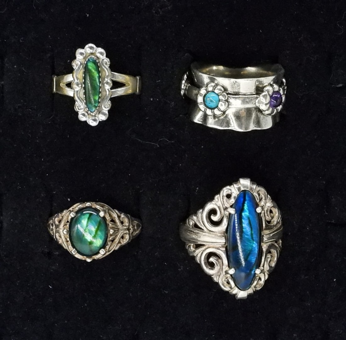 4 Sterling Abalone Fashion Rings (1 of 2)