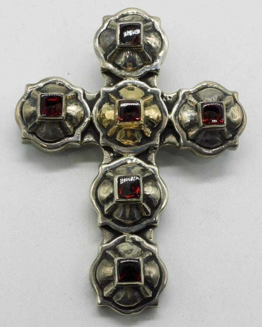 Large Sterling Garnet Cross Pin / Pendant (1 of 3)