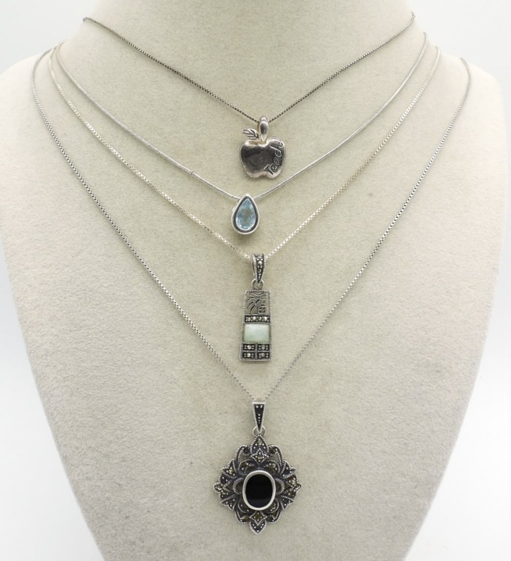 Four Sterling Fashion Gemstone Necklaces (1 of 3)