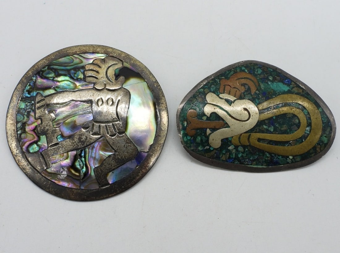 Turquoise & Abalone Inlay 925 Brooches (1 of 2)