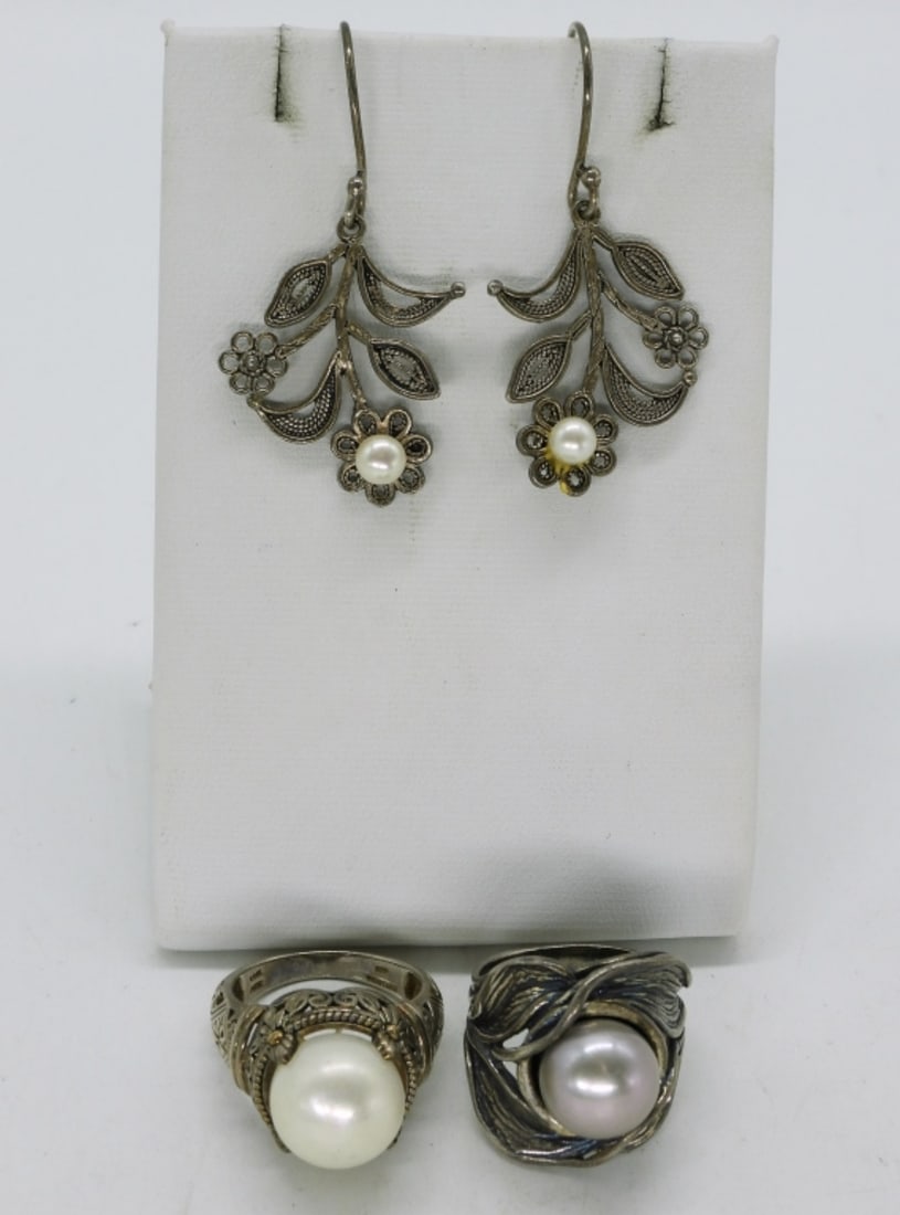 2 Sterling Pearl Rings and Earrings (1 of 1)