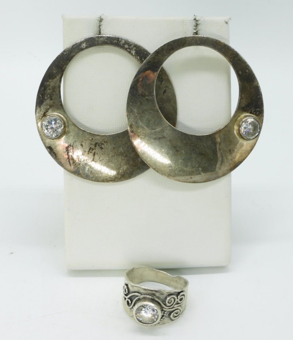 Large Sterling Earrings & Matching Ring (1 of 2)