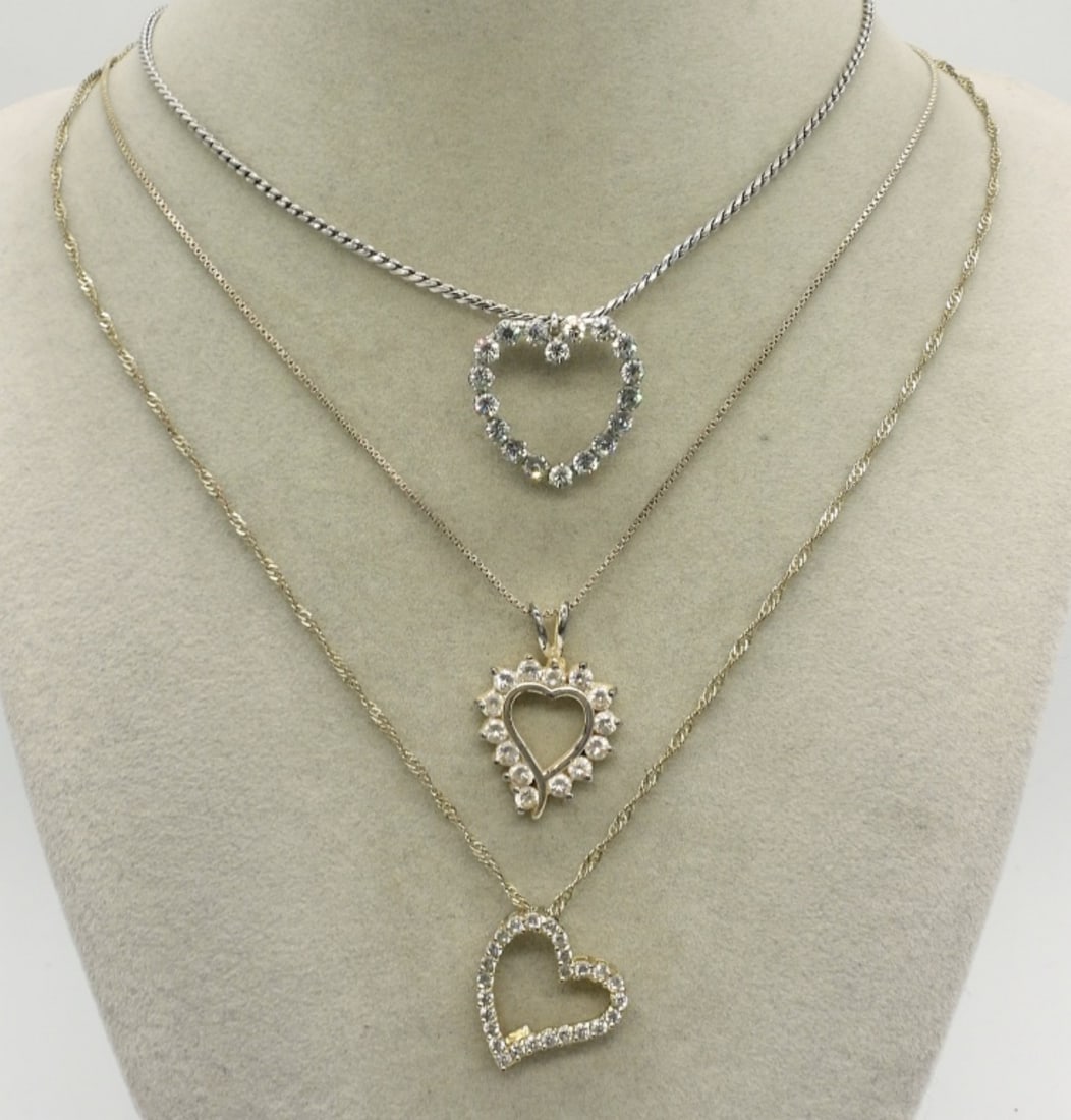 3 Sterling Heart Shaped Necklaces (1 of 1)