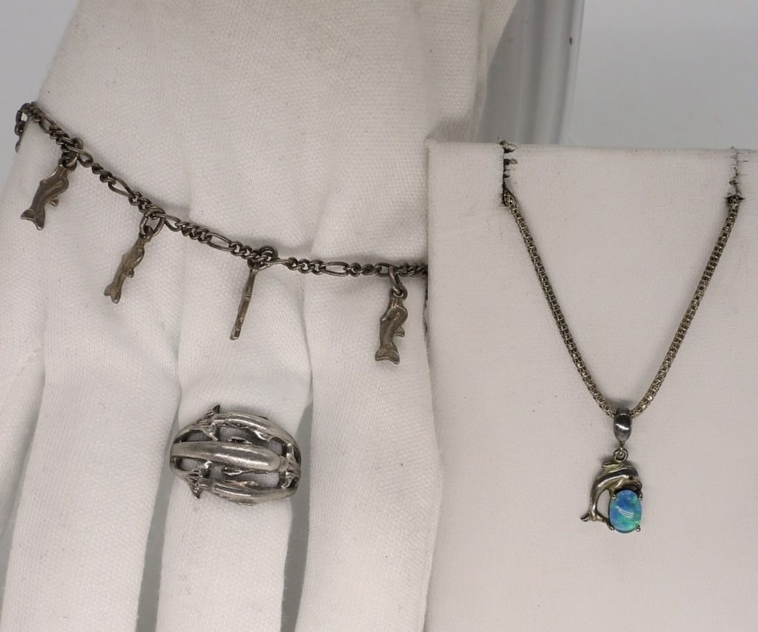 Sterling Dolphin Necklace, Bracelet & Ring (1 of 4)