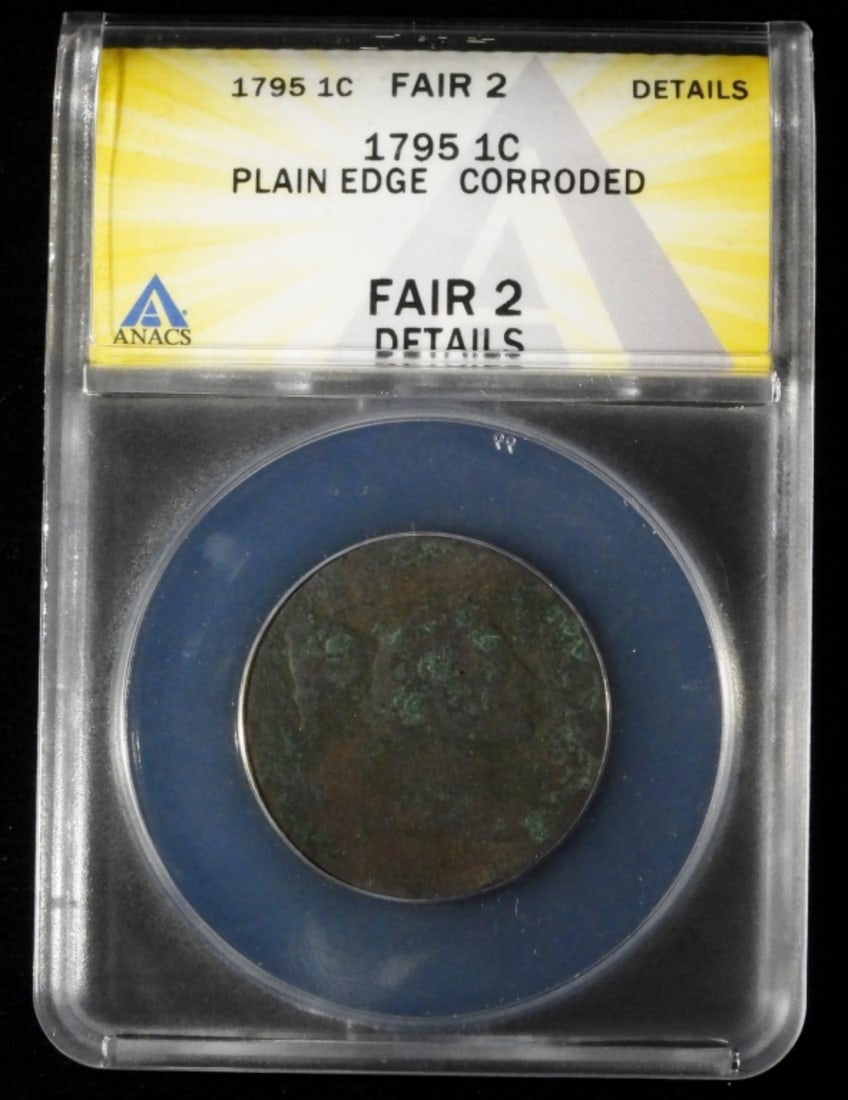 1795 Large Cent, ANACS F-2: Plain Edge Corroded