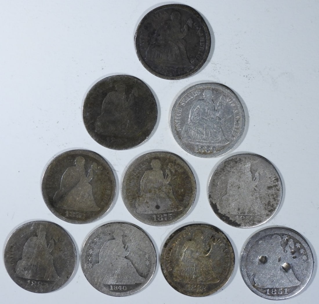 (10) Cull Seated Dimes (1 of 2)