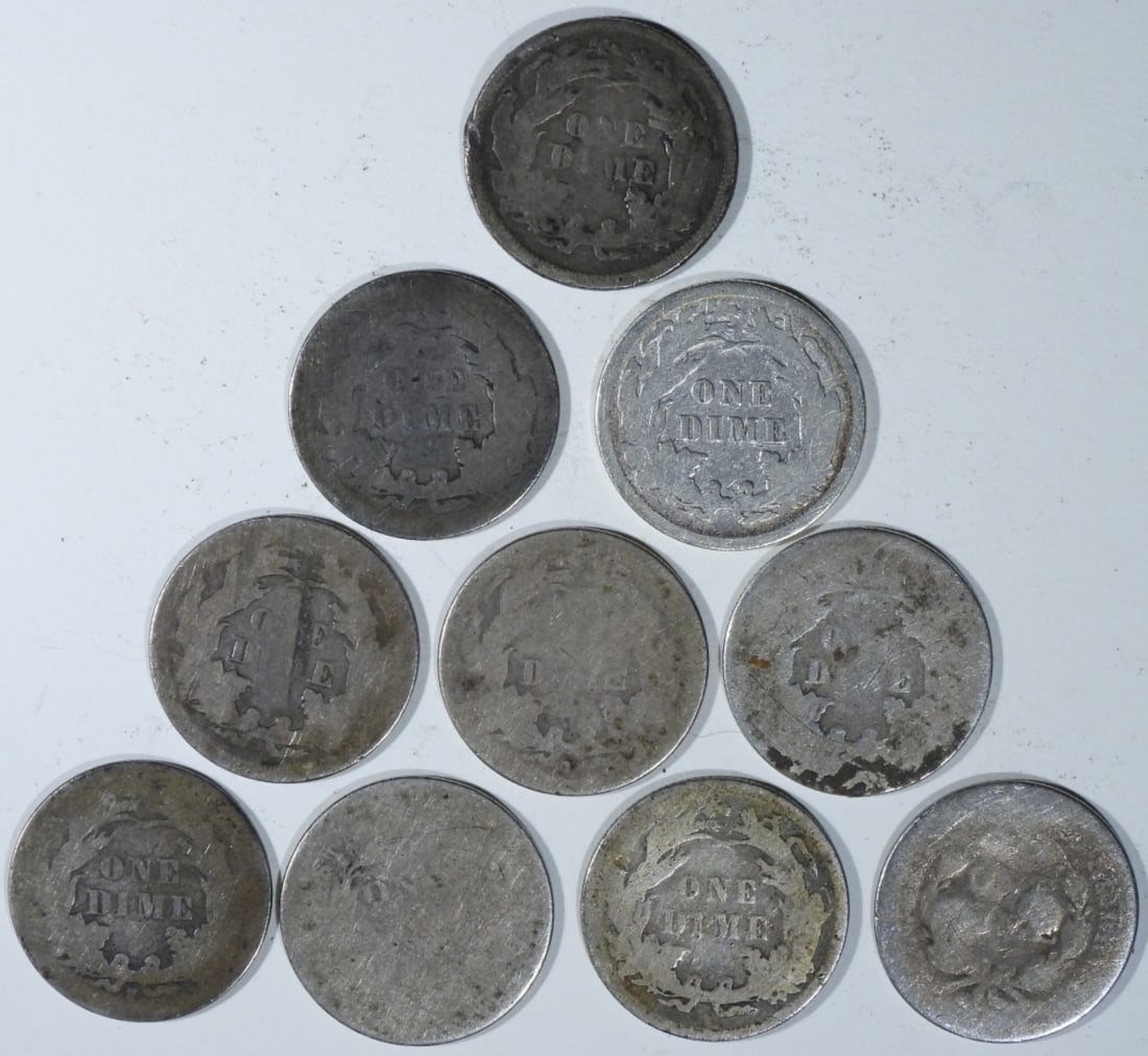 (10) Cull Seated Dimes - 2