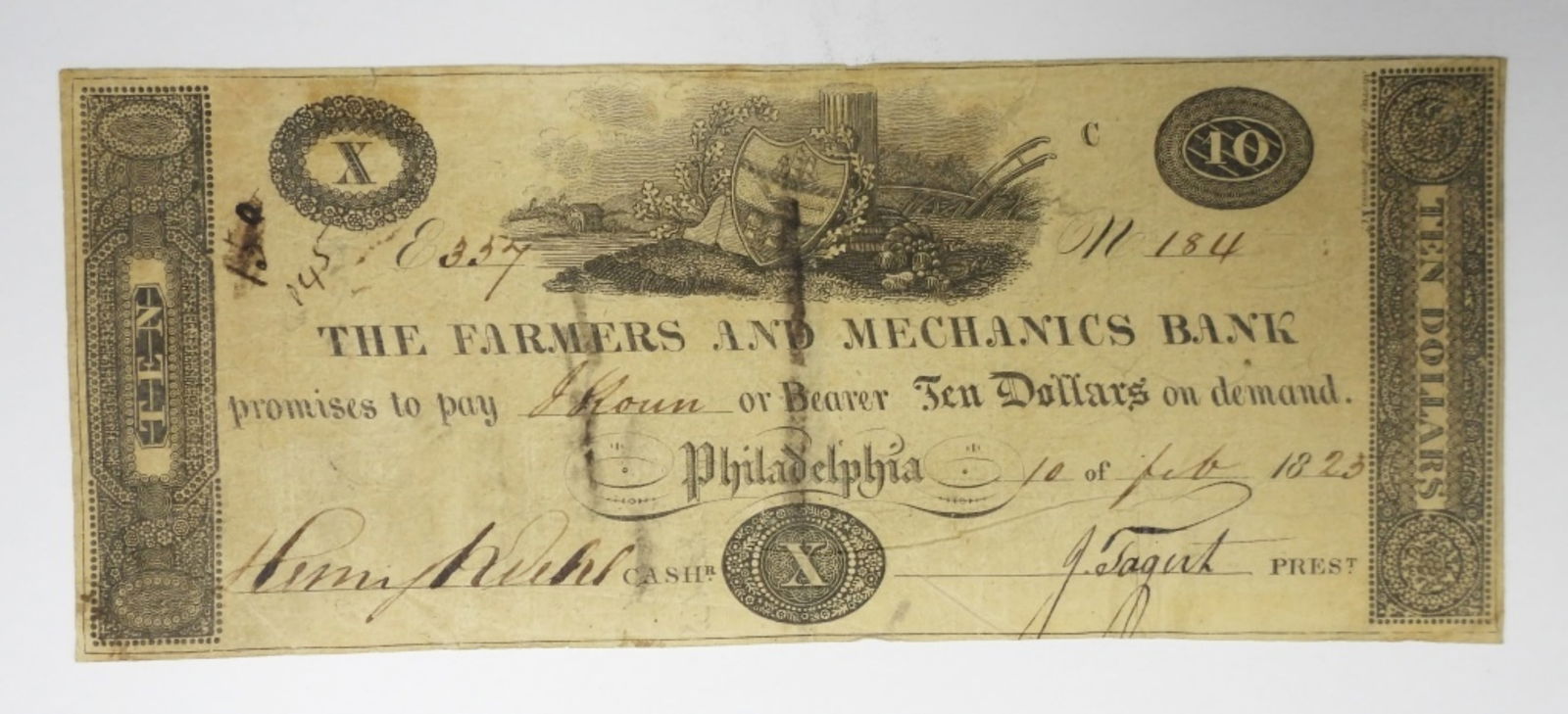 1823 $10 Obsolete Note, Philadelphia, PA (1 of 2)